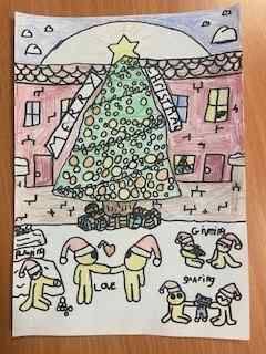 picture of a xmas tree in a stable drawn by competition entrant
